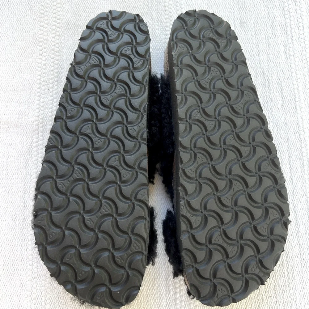 New Papillio by Birkenstock Sherling Slide Platform Sandals Black 39/8